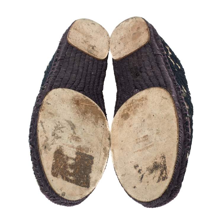 Pre Owned Dolce & Gabbana Blue Floral Lace Espadrille Flats Size 39