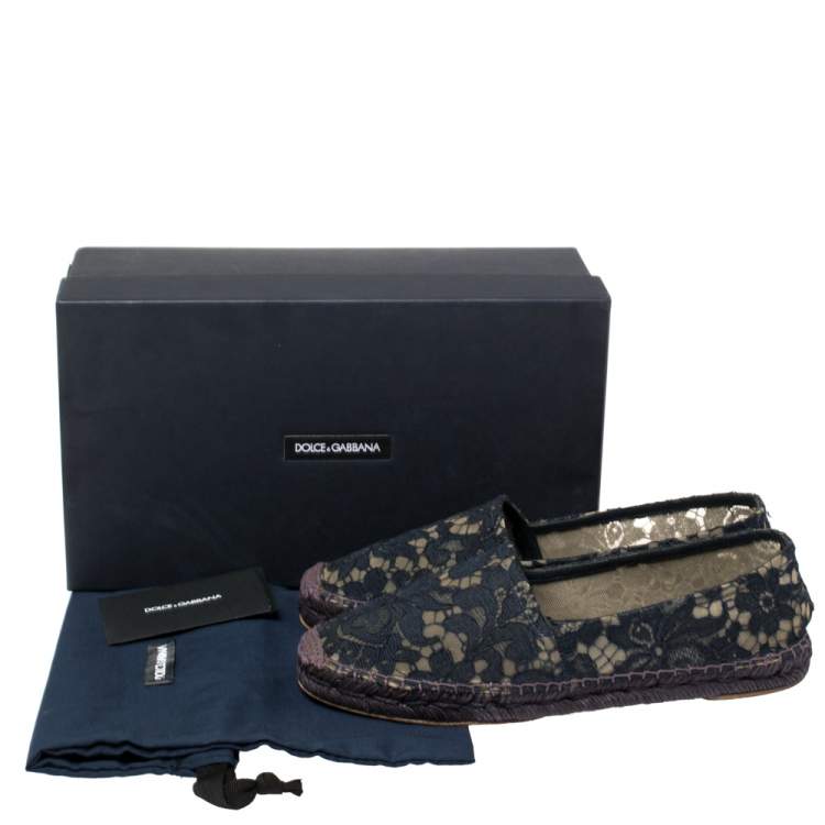 Pre Owned Dolce & Gabbana Blue Floral Lace Espadrille Flats Size 39