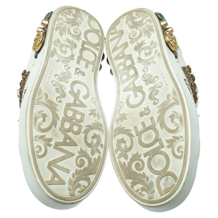 Pre Owned Dolce & Gabbana White Leather Portofino Embellished Sneakers Size 39