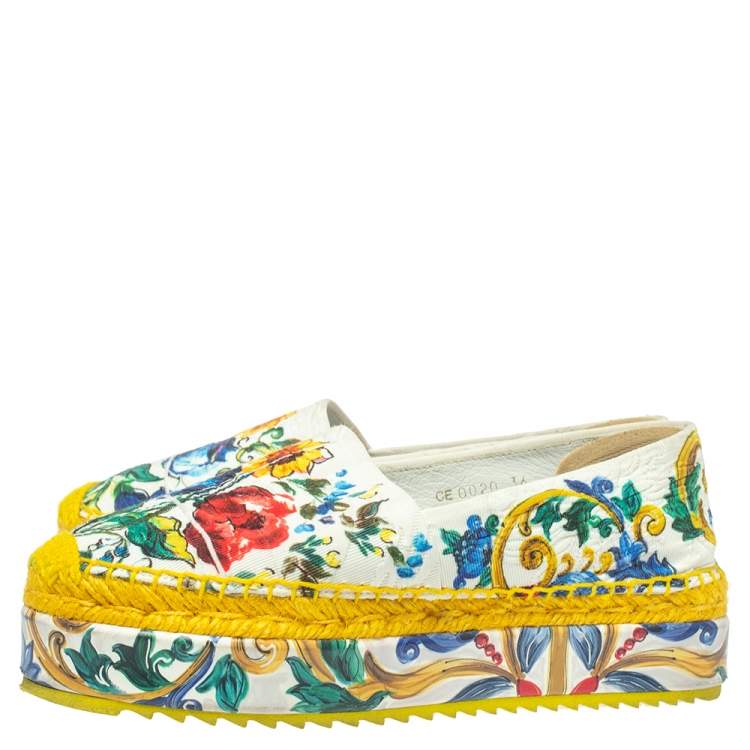 Pre Owned  Dolce & Gabbana Multicolor Fabric Majolica Print Platform Espadrilles Size 36