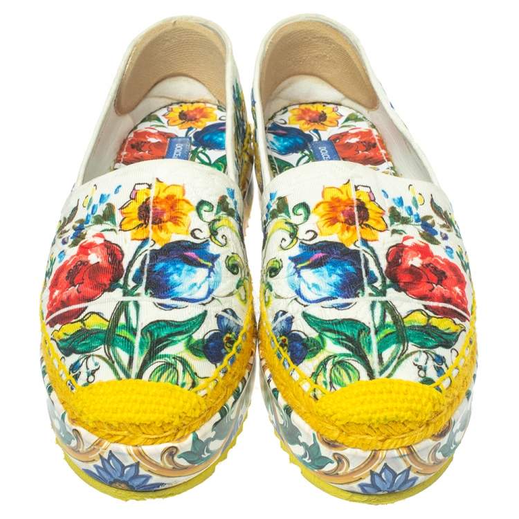 Pre Owned  Dolce & Gabbana Multicolor Fabric Majolica Print Platform Espadrilles Size 36
