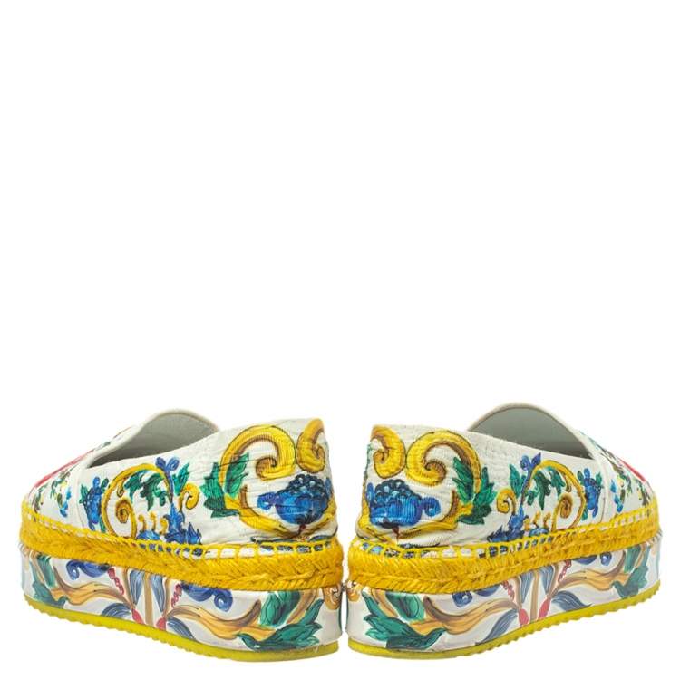 Pre Owned  Dolce & Gabbana Multicolor Fabric Majolica Print Platform Espadrilles Size 36