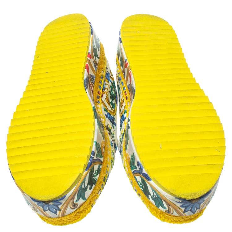 Pre Owned  Dolce & Gabbana Multicolor Fabric Majolica Print Platform Espadrilles Size 36