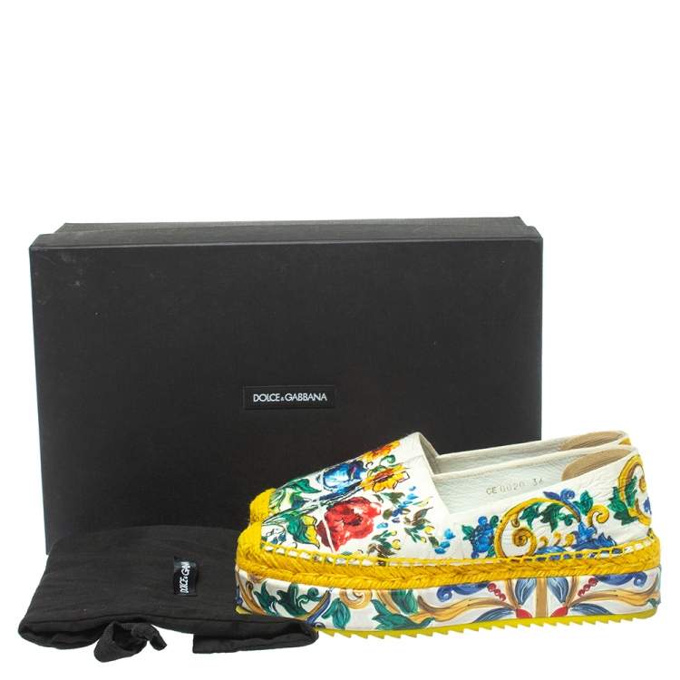 Pre Owned  Dolce & Gabbana Multicolor Fabric Majolica Print Platform Espadrilles Size 36