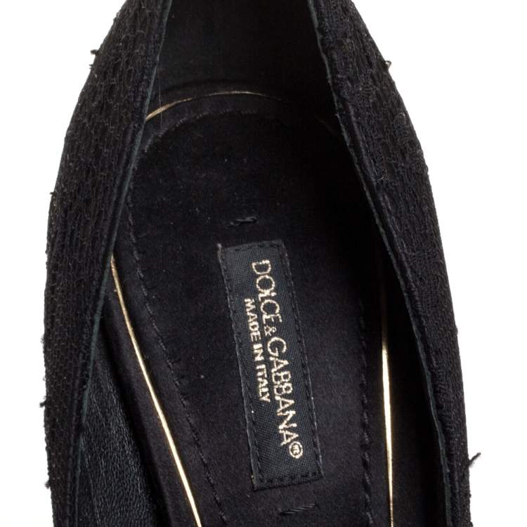 Pre Owned Dolce and Gabbana Black Lace Platform Pumps Size 36