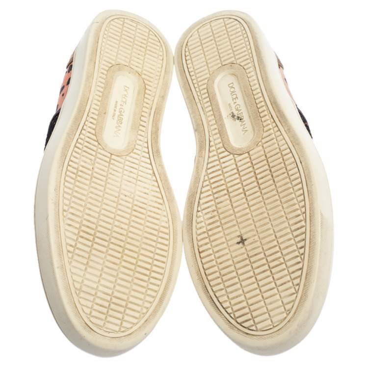 Pre Owned Dolce & Gabbana Multicolor Lace and Leather Slip On Sneakers Size 37