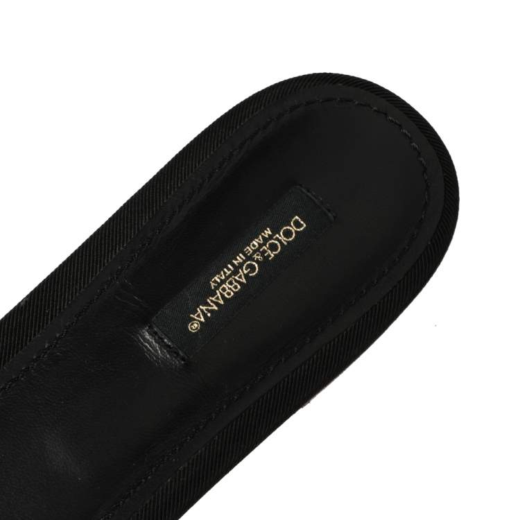 Pre Owned Dolce & Gabbana Brown Leopard Printed Coated Canvas Embellished Flat Slides Size 40.5