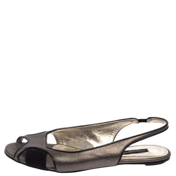 Pre Owned Dolce & Gabbana Metallic Suede And Leather Slingback Flats Size 37.5
