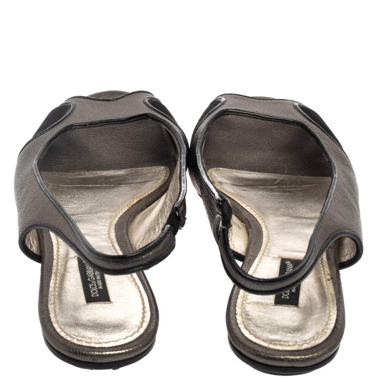 Pre Owned Dolce & Gabbana Metallic Suede And Leather Slingback Flats Size 37.5
