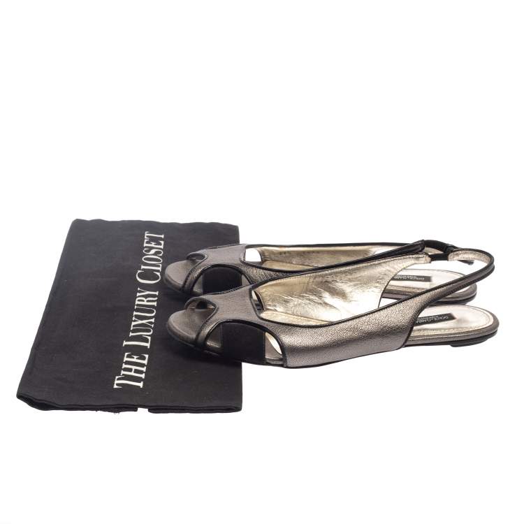 Pre Owned Dolce & Gabbana Metallic Suede And Leather Slingback Flats Size 37.5