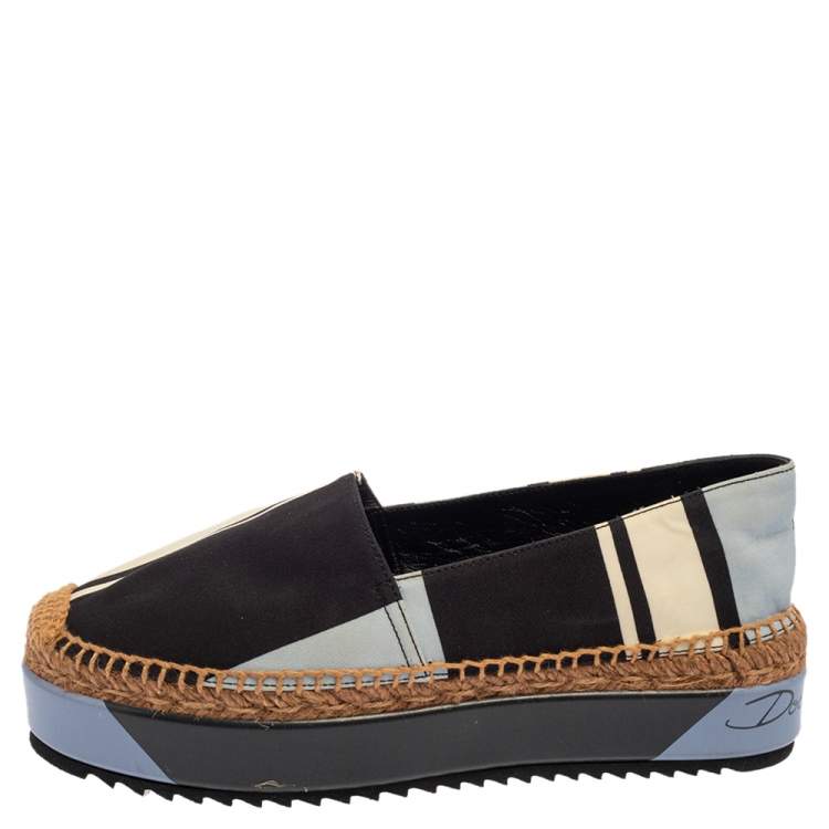 Pre Owned Dolce & Gabbana Multicolor Canvas Platform Espadrilles Size 36 