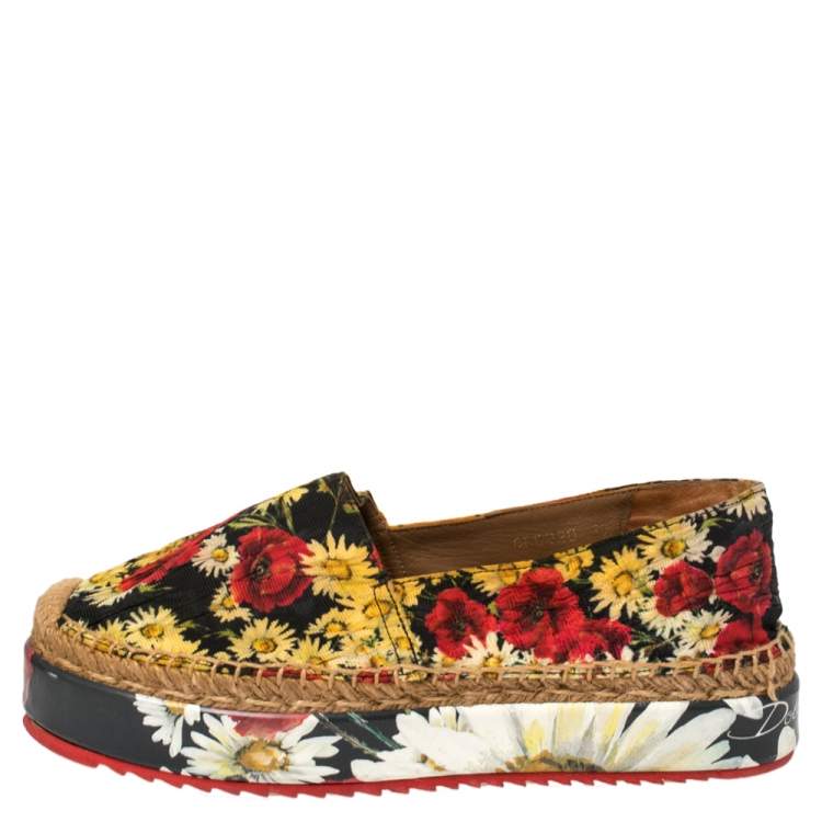 مملوكة مسبقًا Dolce & Gabbana Red Floral Printed Canvas Platform Espadrilles Size 37