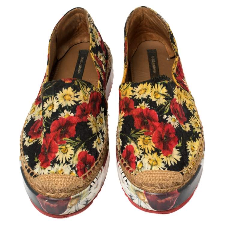 مملوكة مسبقًا Dolce & Gabbana Red Floral Printed Canvas Platform Espadrilles Size 37