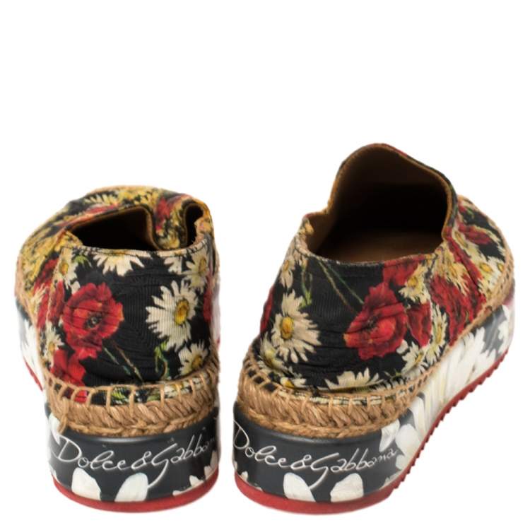 مملوكة مسبقًا Dolce & Gabbana Red Floral Printed Canvas Platform Espadrilles Size 37