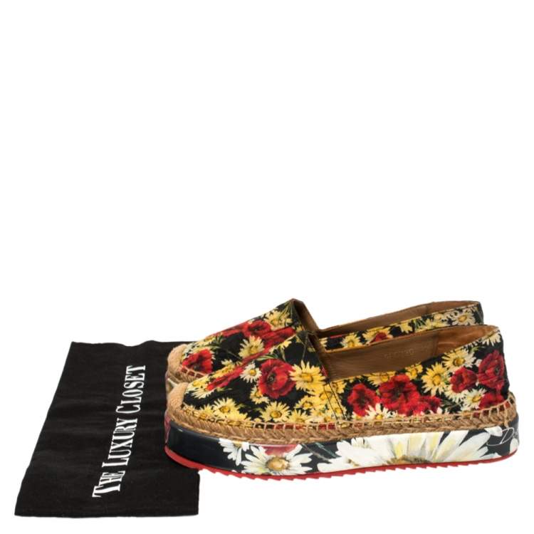 مملوكة مسبقًا Dolce & Gabbana Red Floral Printed Canvas Platform Espadrilles Size 37