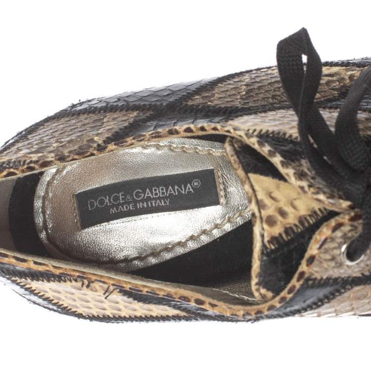 Pre Owned Dolce & Gabbana  Python Patch Work Open Toe Boots Size 39.5