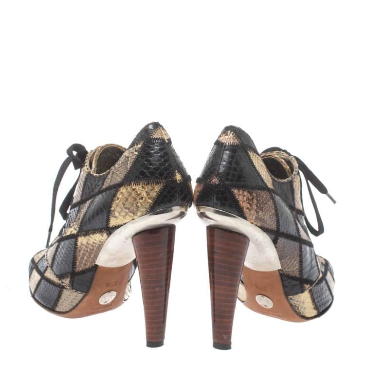 Pre Owned Dolce & Gabbana  Python Patch Work Open Toe Boots Size 39.5