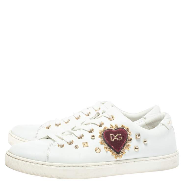 Pre Owned Dolce & Gabbana White Leather Heart Low Top Sneakers Size 39