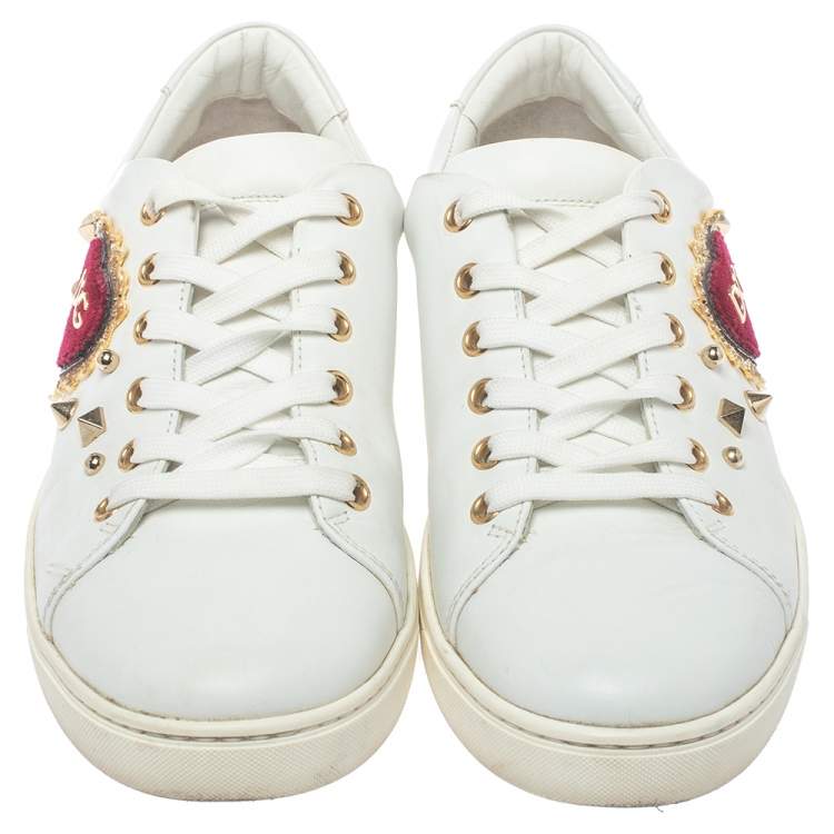 Pre Owned Dolce & Gabbana White Leather Heart Low Top Sneakers Size 39
