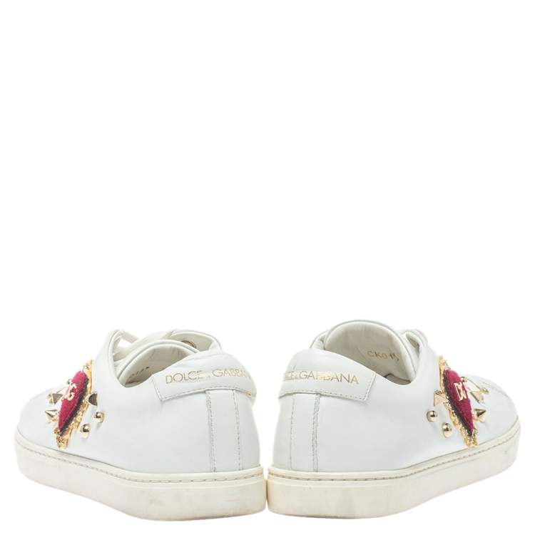 Pre Owned Dolce & Gabbana White Leather Heart Low Top Sneakers Size 39