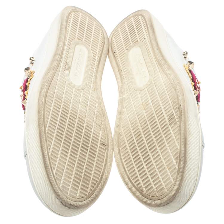 Pre Owned Dolce & Gabbana White Leather Heart Low Top Sneakers Size 39