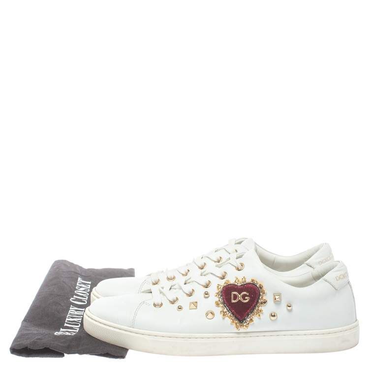 Pre Owned Dolce & Gabbana White Leather Heart Low Top Sneakers Size 39