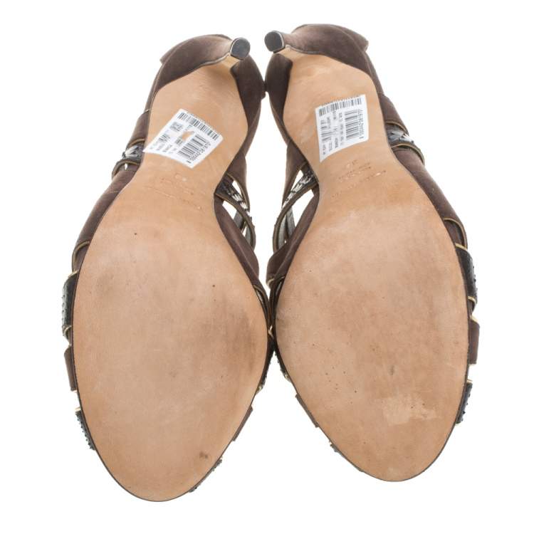 Pre Owned Dolce & Gabbana Brown Suede and Python Leather Sandals Size 39