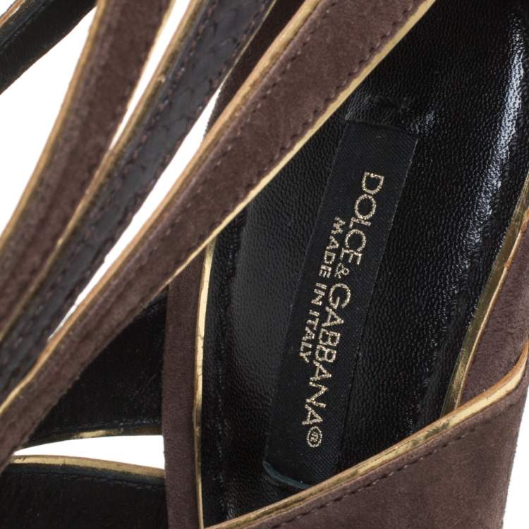 Pre Owned Dolce & Gabbana Brown Suede and Python Leather Sandals Size 39