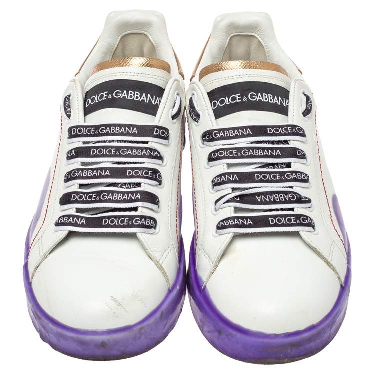 مملوكة مسبقًا Dolce & Gabbana White Leather Portofino Melt Sneakers Size 39