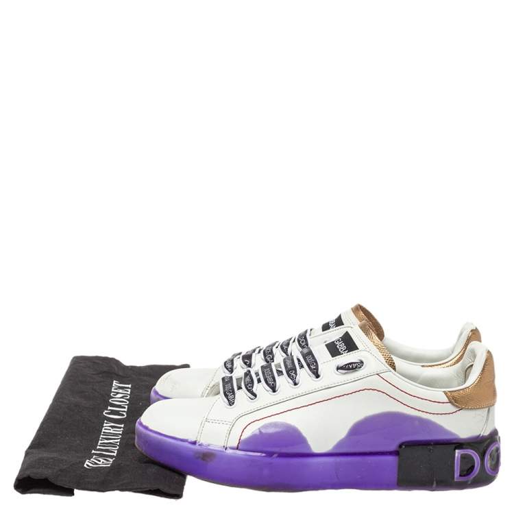 مملوكة مسبقًا Dolce & Gabbana White Leather Portofino Melt Sneakers Size 39