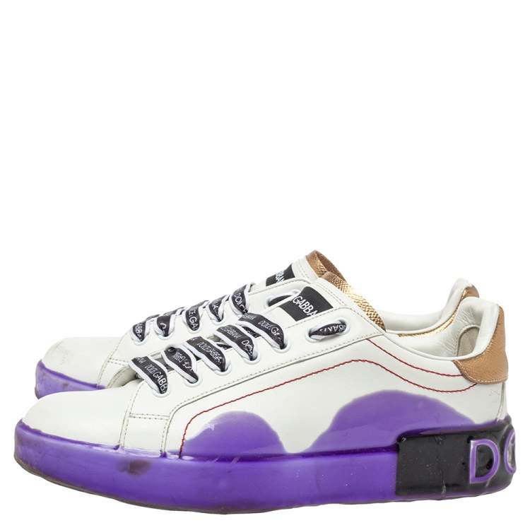 مملوكة مسبقًا Dolce & Gabbana White Leather Portofino Melt Sneakers Size 39