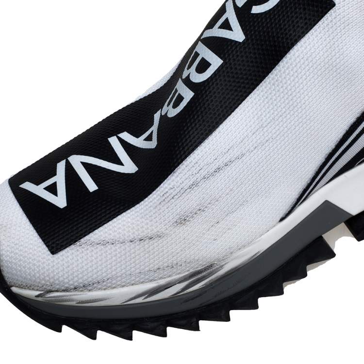 Pre Owned Dolce & Gabbana White/Black Knit Fabric Sorrento Sneakers Size 38.5