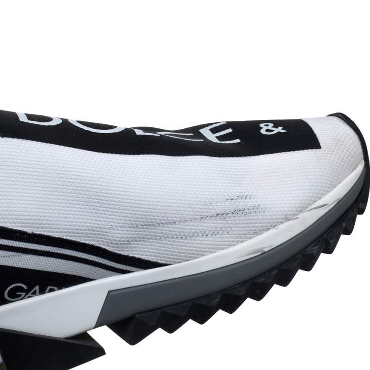 Pre Owned Dolce & Gabbana White/Black Knit Fabric Sorrento Sneakers Size 38.5