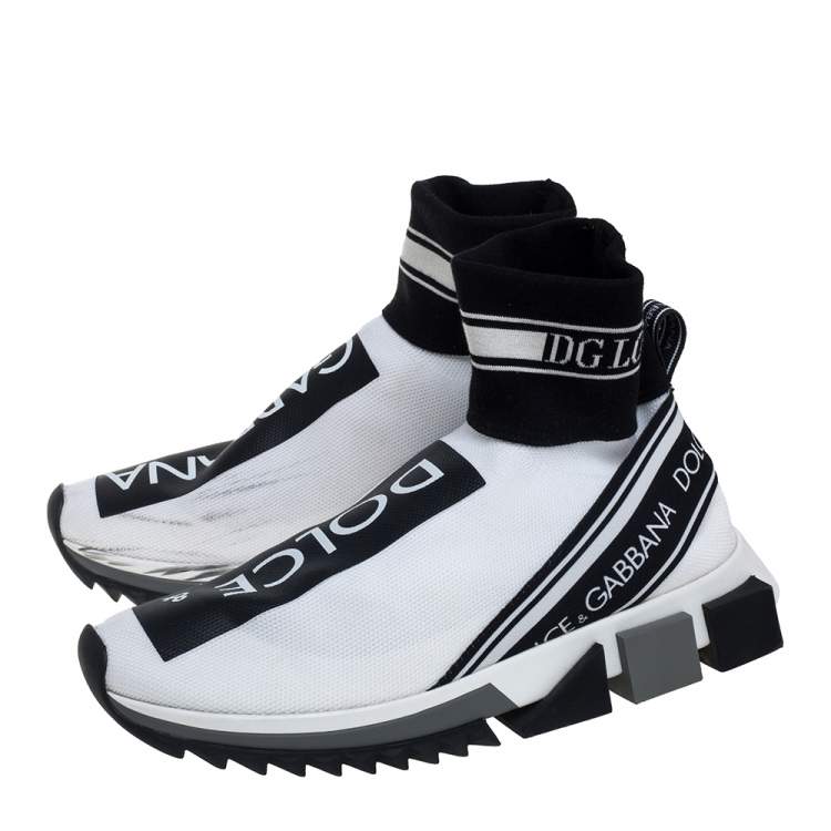 Pre Owned Dolce & Gabbana White/Black Knit Fabric Sorrento Sneakers Size 38.5