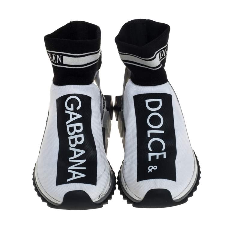 Pre Owned Dolce & Gabbana White/Black Knit Fabric Sorrento Sneakers Size 38.5