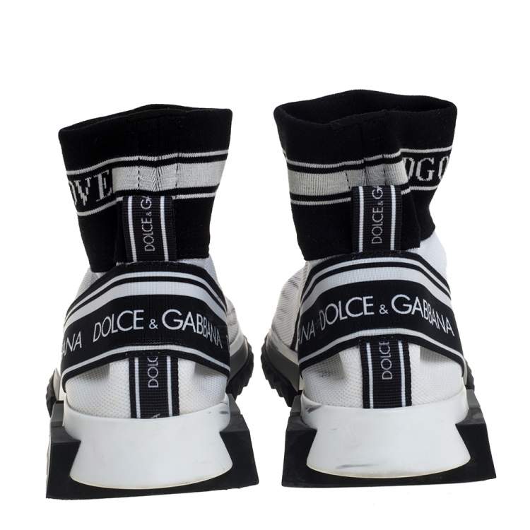 Pre Owned Dolce & Gabbana White/Black Knit Fabric Sorrento Sneakers Size 38.5