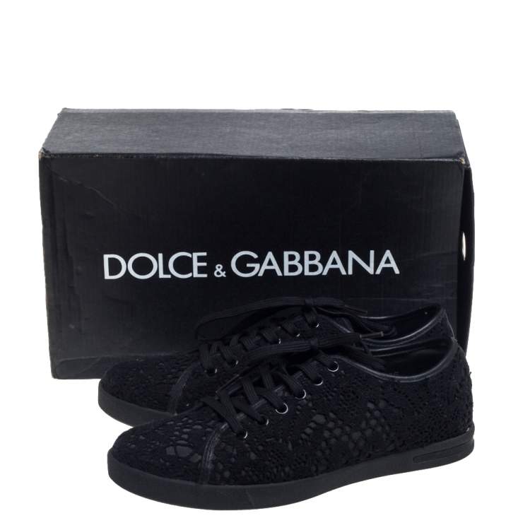 Pre Owned Dolce & Gabbana Black Lace Low Top Sneakers Size 36