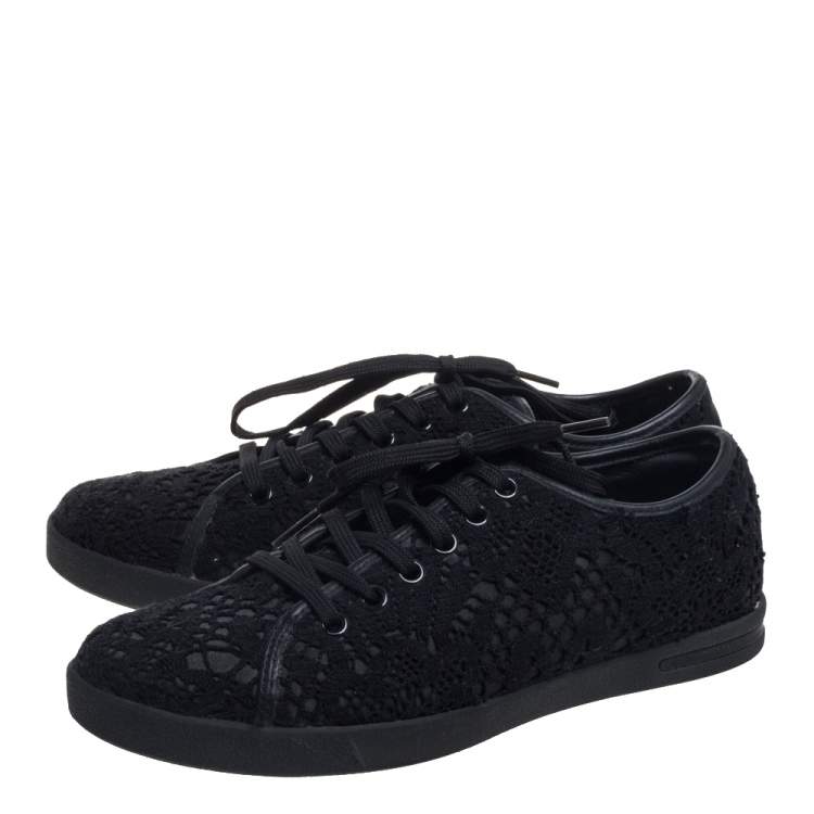 Pre Owned Dolce & Gabbana Black Lace Low Top Sneakers Size 36
