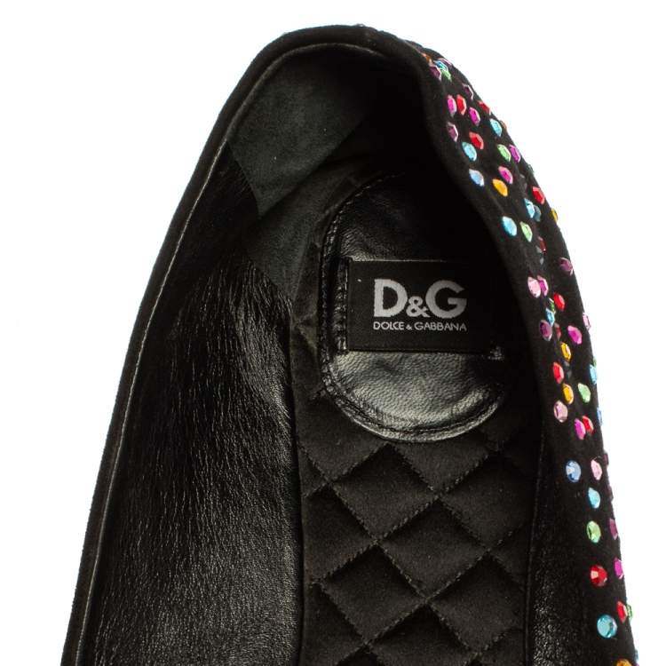 Pre Owned Dolce & Gabbana Black Suede Crystal Embellished Ballet Flats Size 39