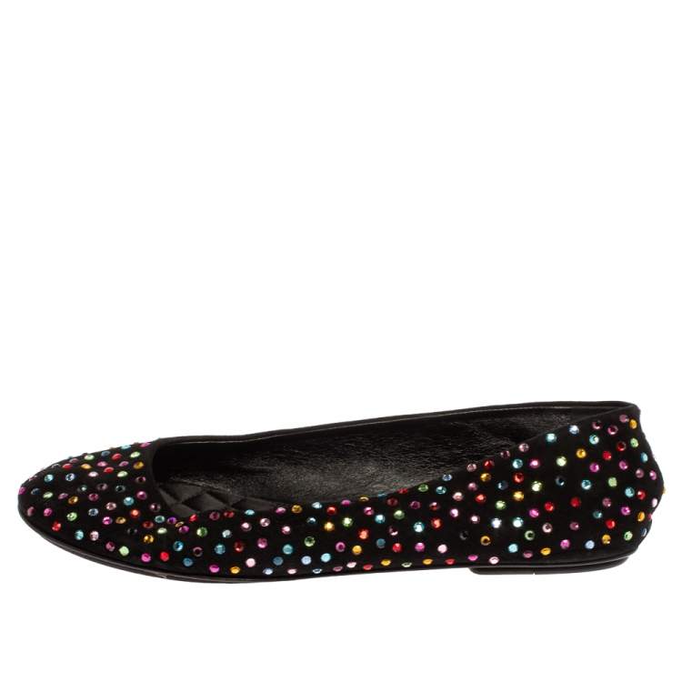 Pre Owned Dolce & Gabbana Black Suede Crystal Embellished Ballet Flats Size 39