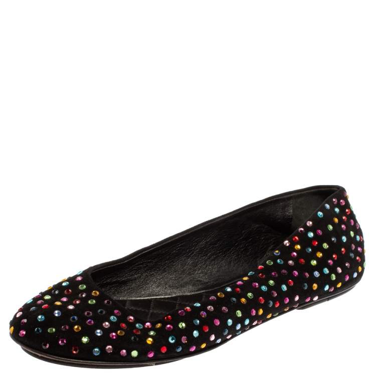 Pre Owned Dolce & Gabbana Black Suede Crystal Embellished Ballet Flats Size 39