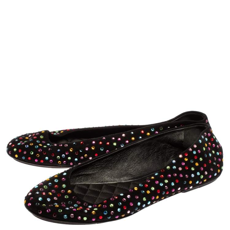 Pre Owned Dolce & Gabbana Black Suede Crystal Embellished Ballet Flats Size 39