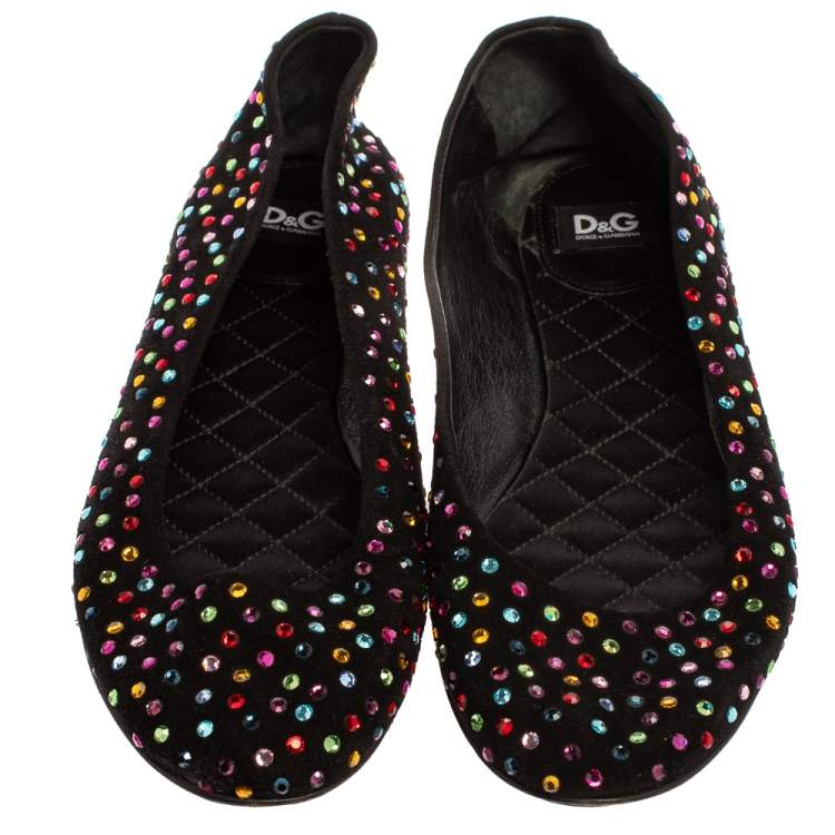 Pre Owned Dolce & Gabbana Black Suede Crystal Embellished Ballet Flats Size 39