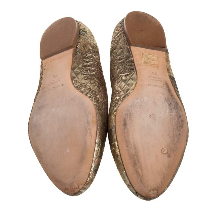 Pre Owned Dolce & Gabbana Gold Brocade Smoking Slippers Size 38