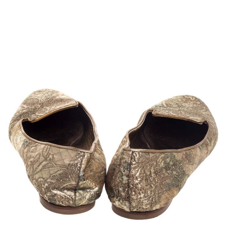 Pre Owned Dolce & Gabbana Gold Brocade Smoking Slippers Size 38