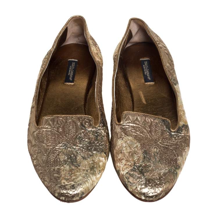 Pre Owned Dolce & Gabbana Gold Brocade Smoking Slippers Size 38