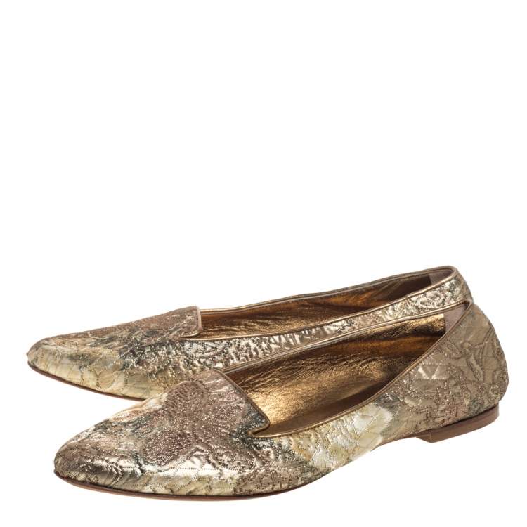Pre Owned Dolce & Gabbana Gold Brocade Smoking Slippers Size 38