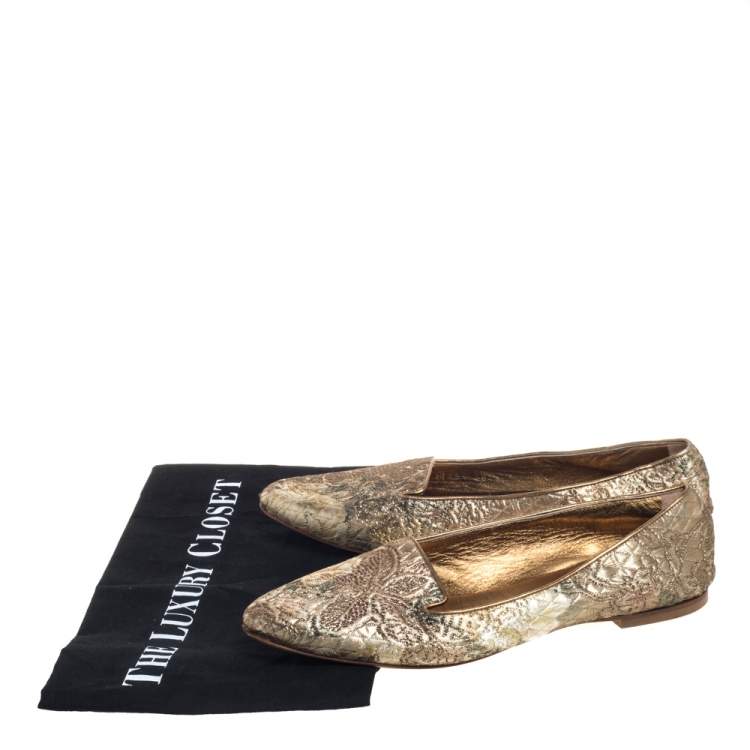 Pre Owned Dolce & Gabbana Gold Brocade Smoking Slippers Size 38