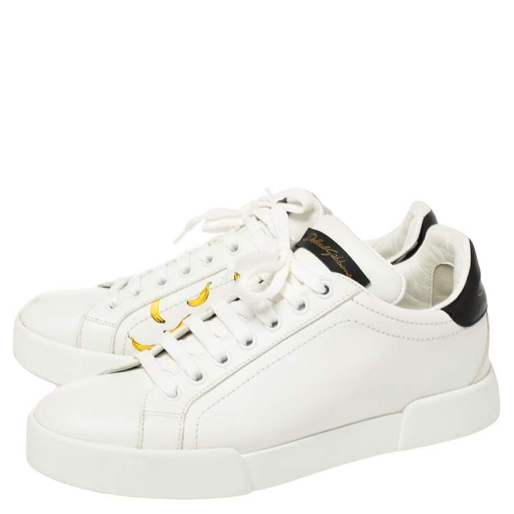 Pre Owned Dolce & Gabbana White Leather Portofino Low Top Sneakers Size 38