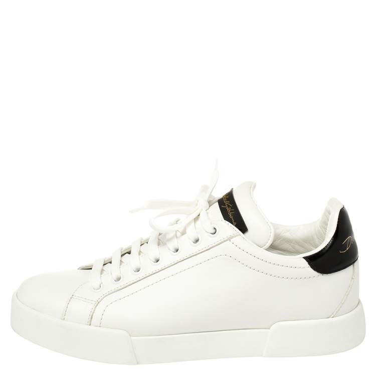 Pre Owned Dolce & Gabbana White Leather Portofino Low Top Sneakers Size 38